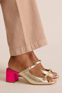 Gold Colour-Block Cut-Out Slingback Block Heels