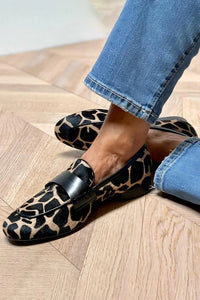 Cow Print Colour-Block Round-Toe Slip-On Loafers