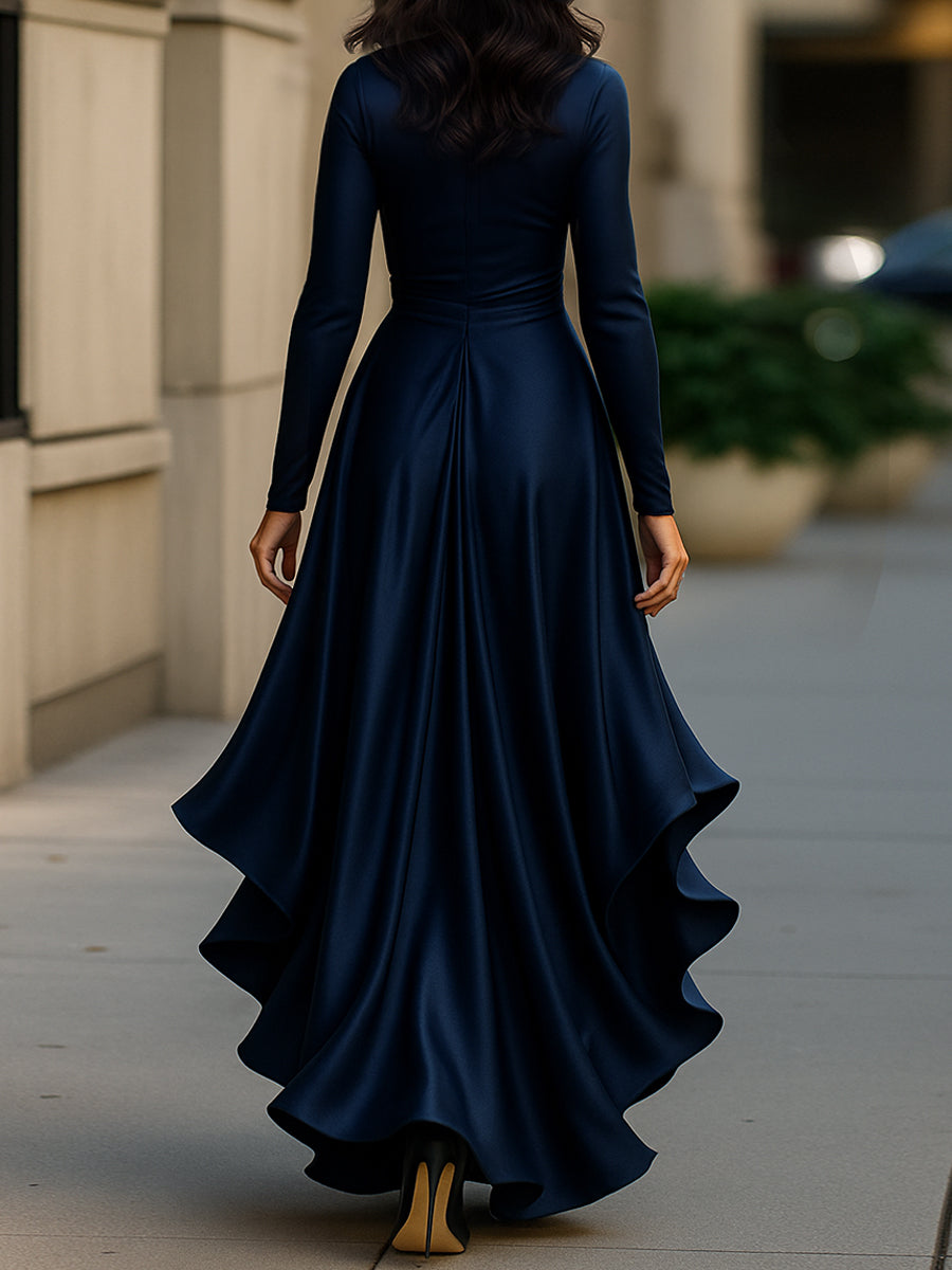 Fanny wrap maxi dress in navy blue, back view