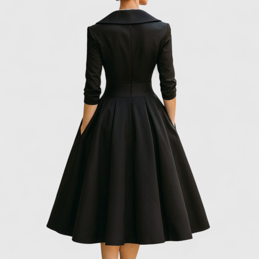 Sian wrap midi dress in black, back view
