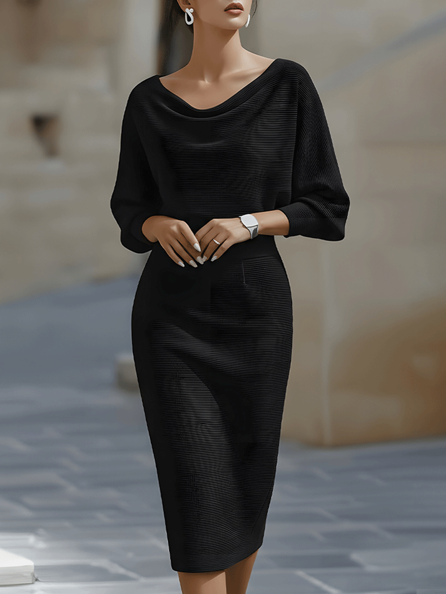 Cicely knit midi dress in black, front view