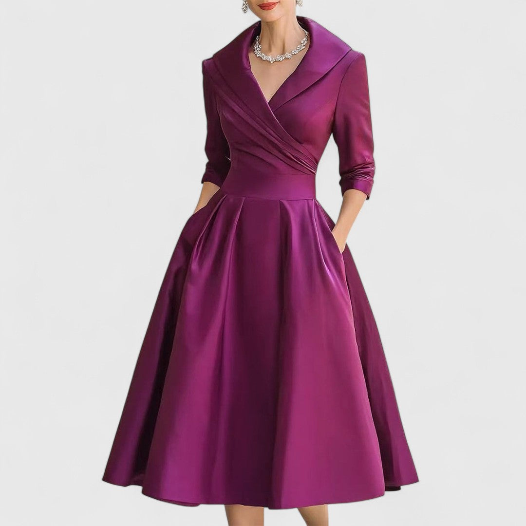 Sian wrap midi dress in purple, front view