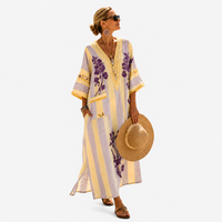 LONG KAFTAN | LILAC YELLOW STRIPE FLORAL BOUQUET