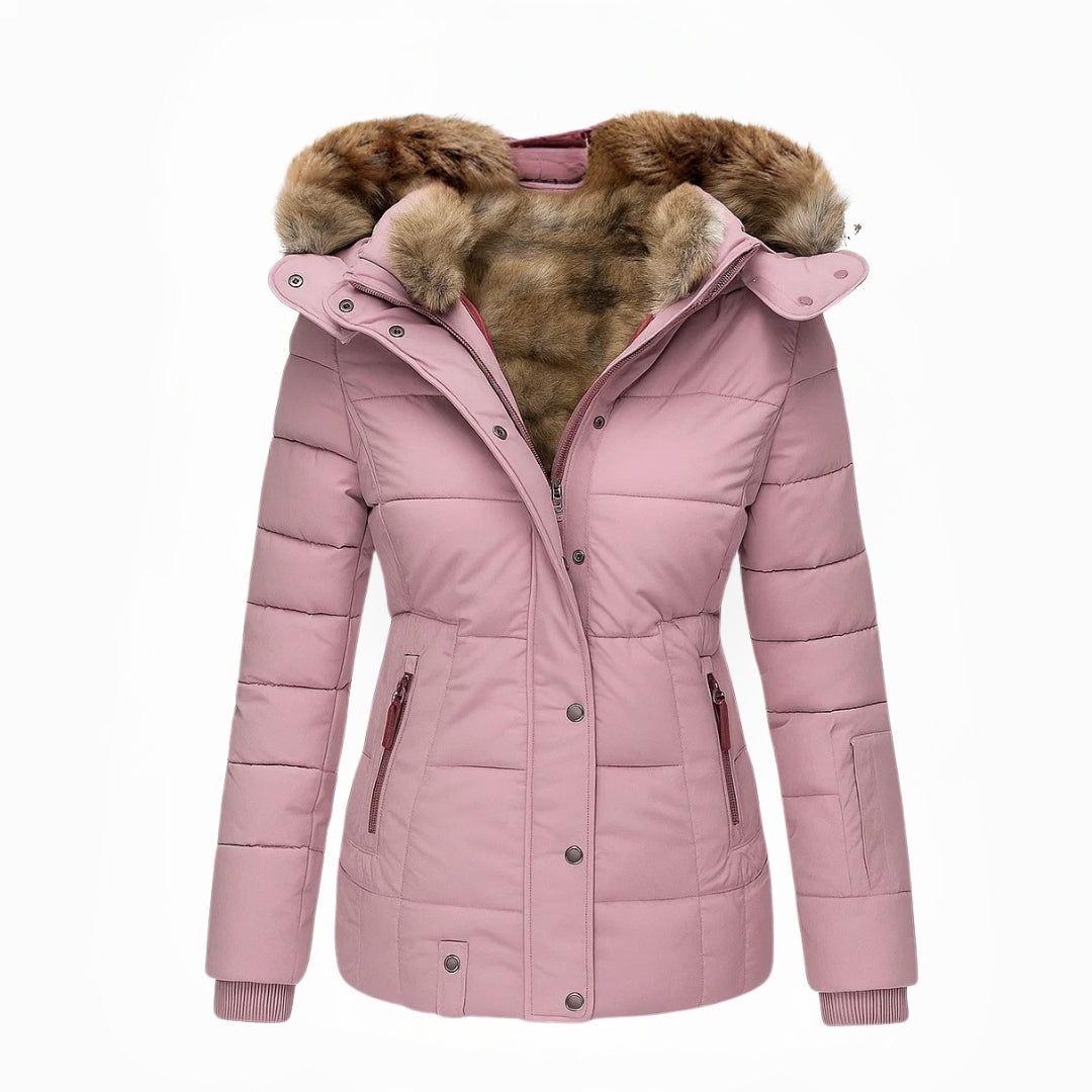 Marguerite warm padded winter coat in pink, front view