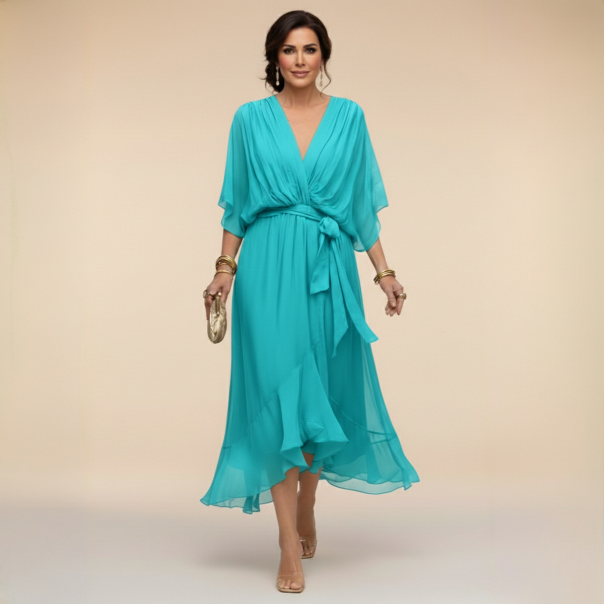 LIORA™ | V-Neck Midi Dress