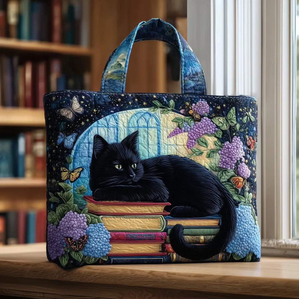 Handcrafted Bag | Black Cat on Books