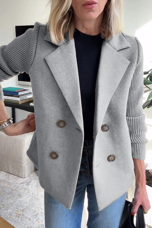Sasha knit-sleeve blazer coat in grey, front view