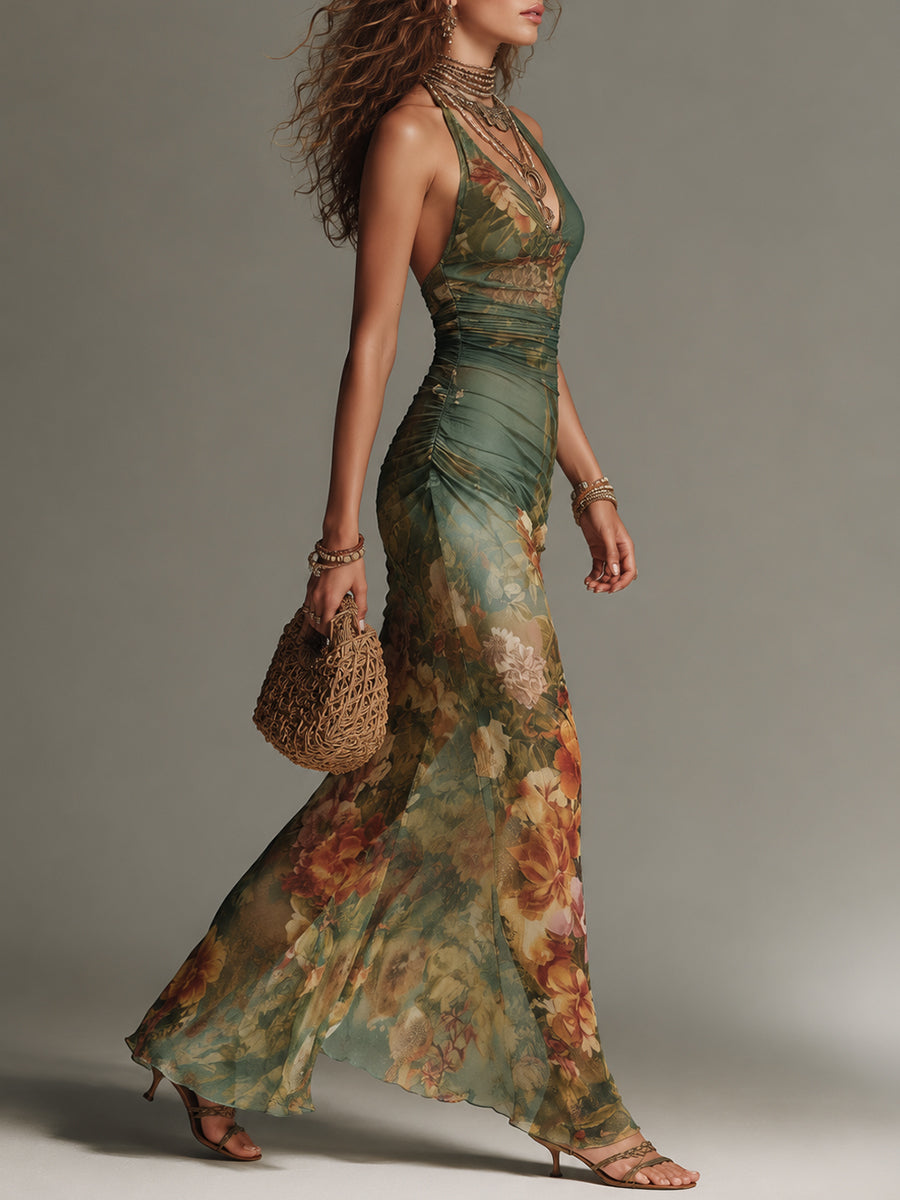 Davina floral halterneck maxi dress, view 2