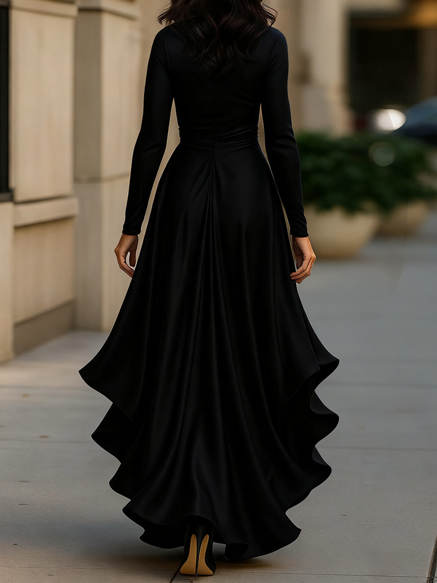 Fanny wrap maxi dress in black, back view