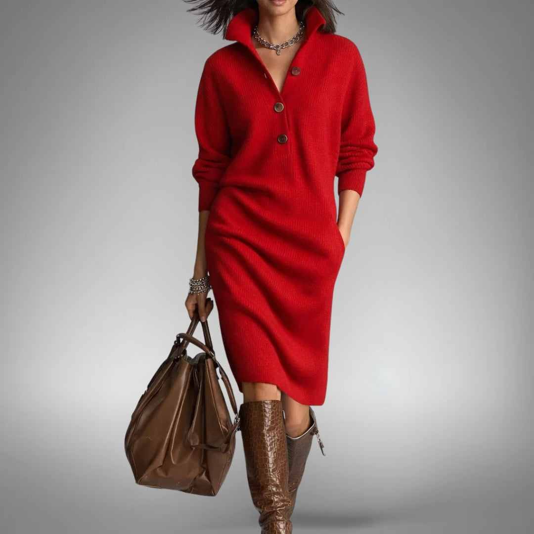 Effie knit midi dress in red, full-length front view
