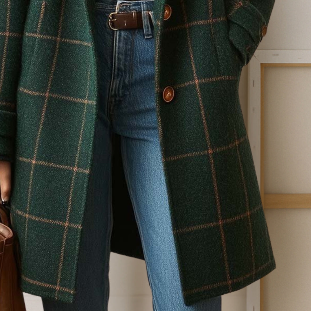Mathilda | Long Tweed-Look Check Coat