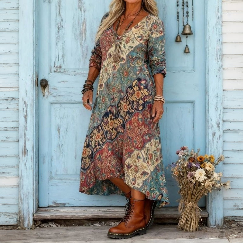 Verbena patchwork maxi dress in multicolour, side view