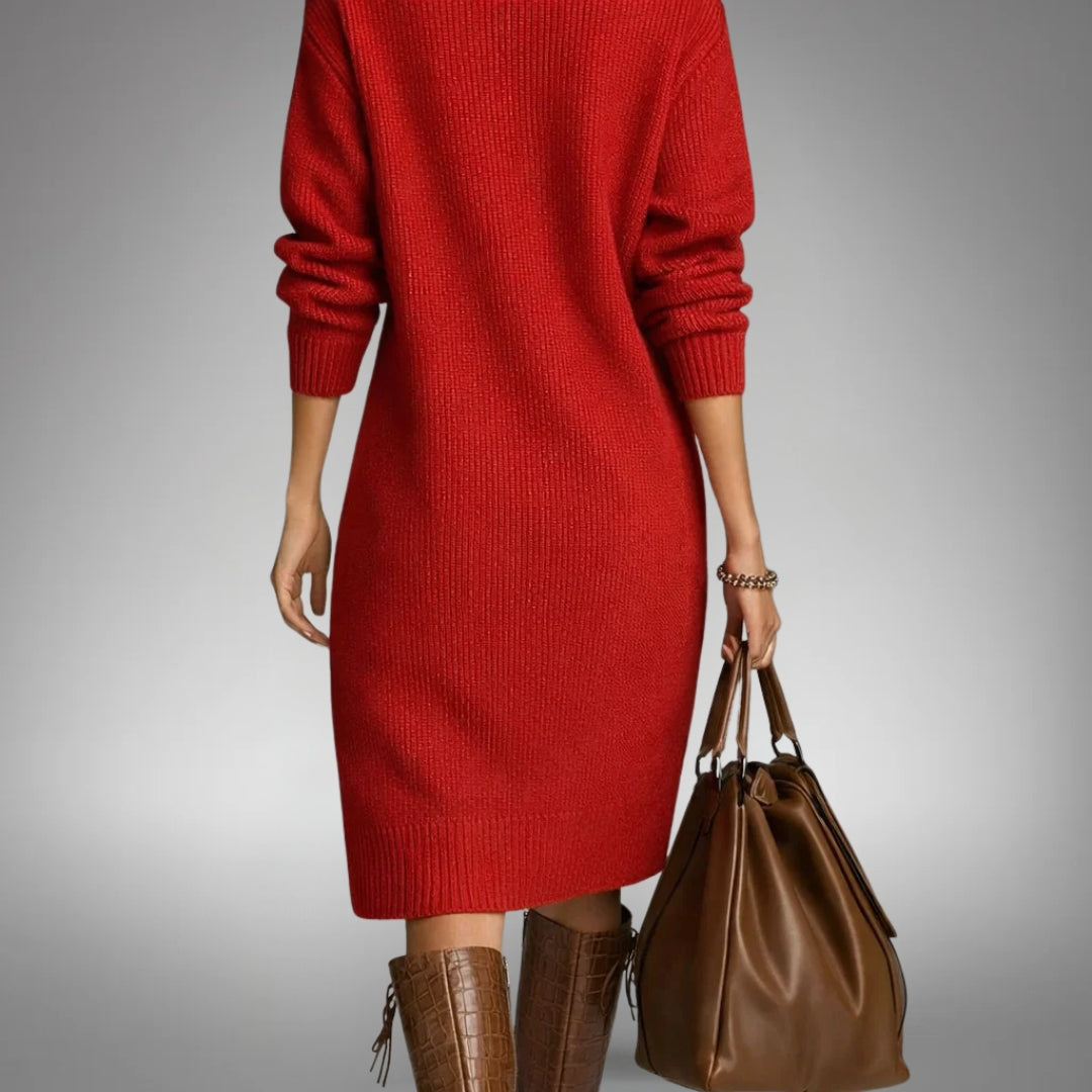 Effie knit midi dress in red, back view