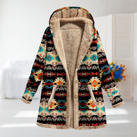 Ingrid | Black Aztec-Print Hooded Coat