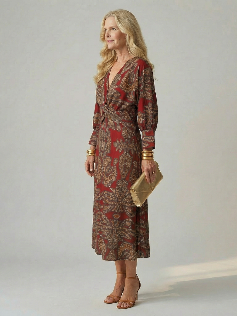 Hazel | Printed Twist-Front Midi Dress