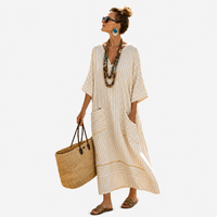 LONG KAFTAN | WHITE VERTICAL STRIPE