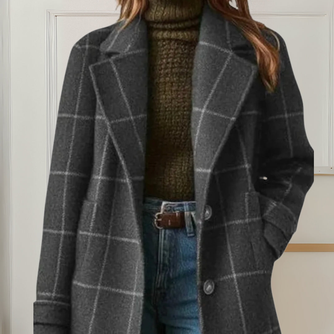 Mathilda | Long Tweed-Look Check Coat