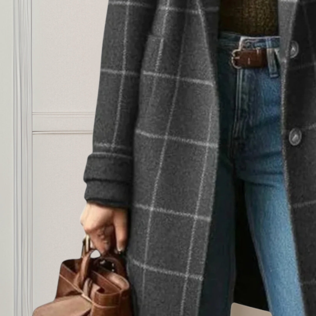 Mathilda | Long Tweed-Look Check Coat