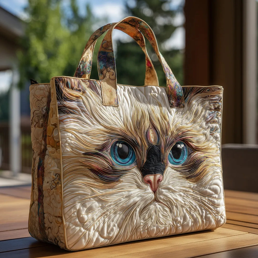 Handcrafted Bag | White Cat with Blue Eyes