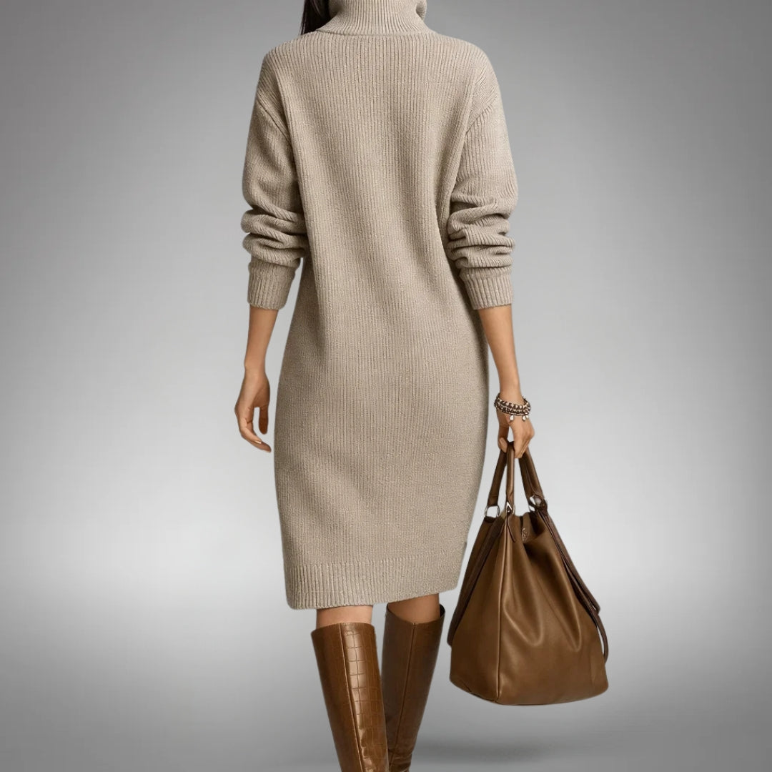 Effie knit midi dress in beige, back view