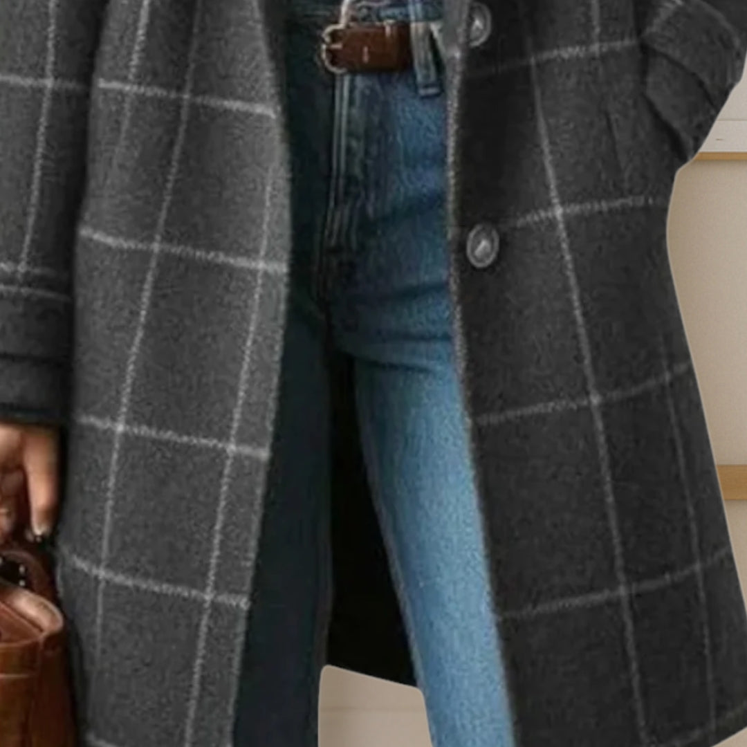 Mathilda | Long Tweed-Look Check Coat