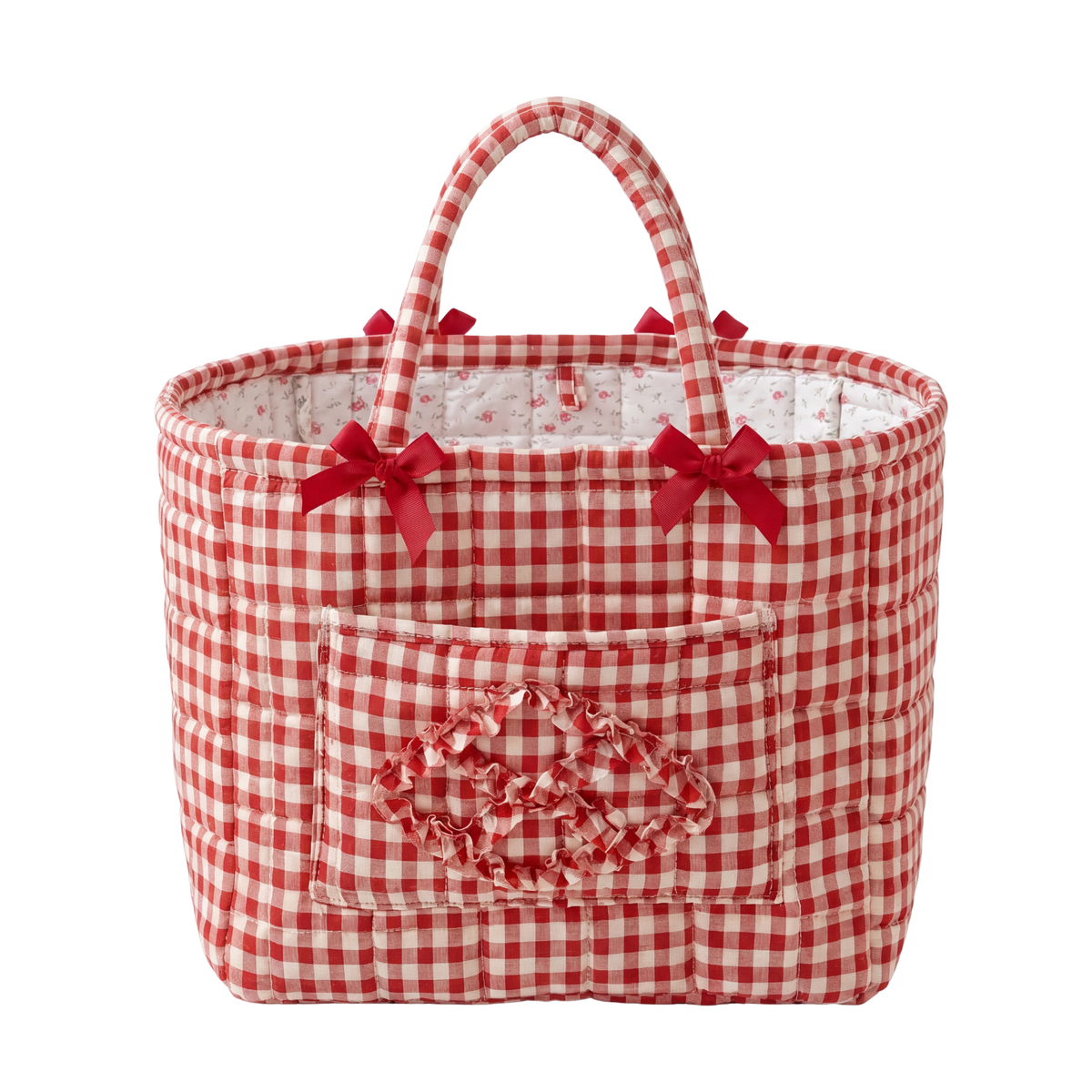 Cherry quilted everything basket in Cherry Gingham, front view