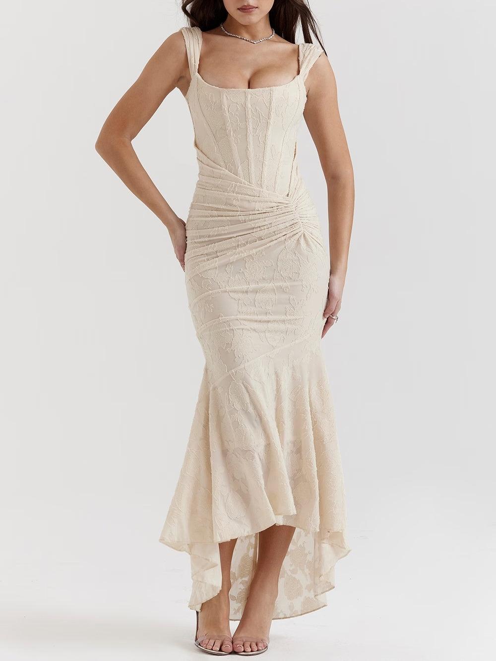 LIORA™ | Lace Fishtail Midi Dress