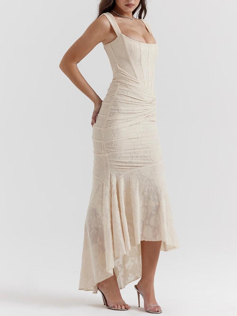 LIORA™ | Lace Fishtail Midi Dress