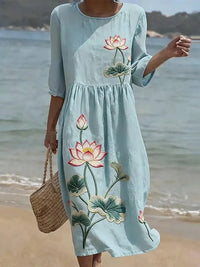 Women's Casual Floral Print Dress – Blue