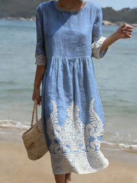 Women's Casual Floral Print Dress – Blue