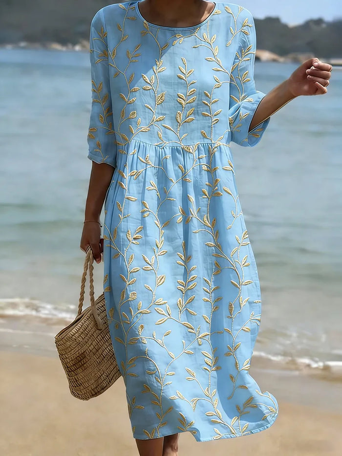 Women's Casual Floral Print Dress – Blue