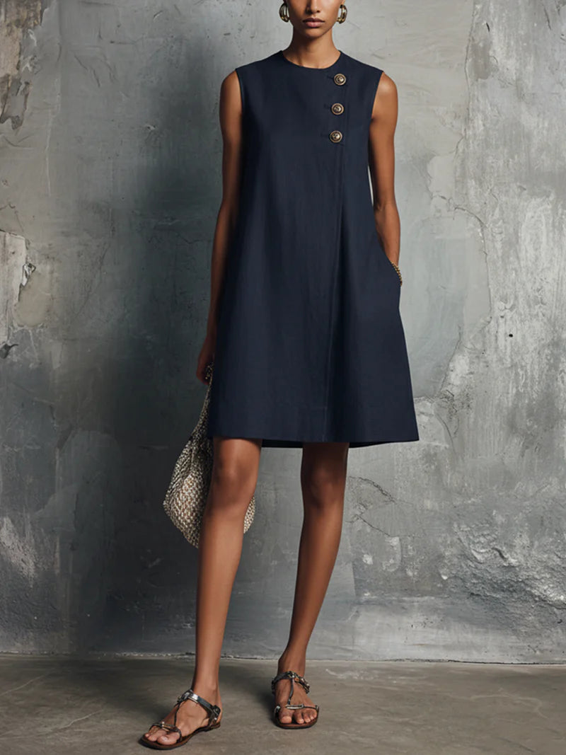 AUBREY | ASYMMETRIC BUTTON MINI DRESS