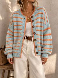CHELSEA | STRIPED ROUND-NECK BUTTON CARDIGAN