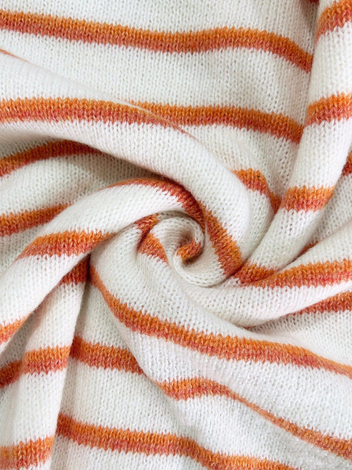 Chelsea striped button cardigan in white and orange, knit detail