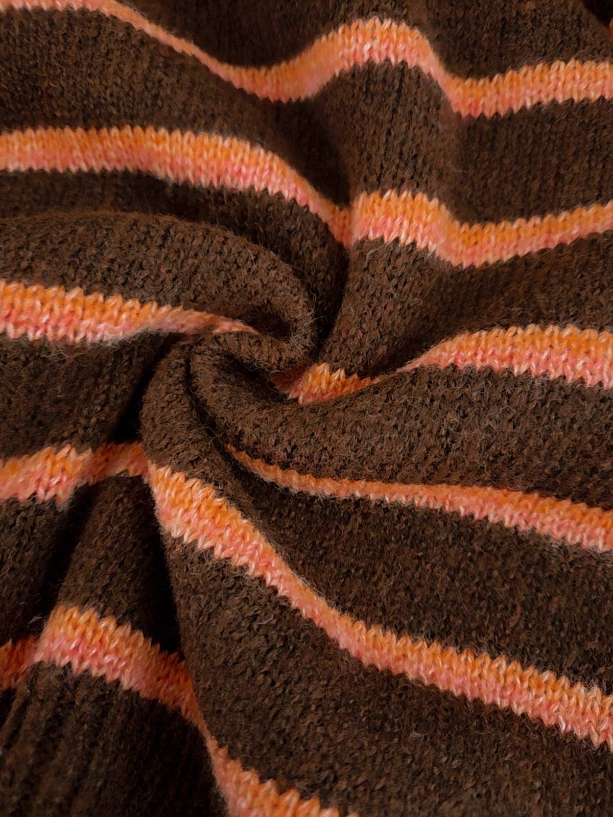 Chelsea striped button cardigan in brown and orange, knit detail