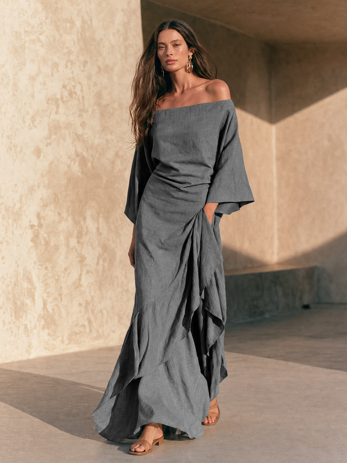 April off-shoulder ruffle hem maxi dress, view 7