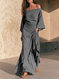 APRIL | OFF-SHOULDER RUFFLE HEM MAXI DRESS