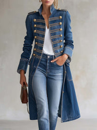 ELSBETH | LONG MILITARY-STYLE DENIM-LOOK COAT