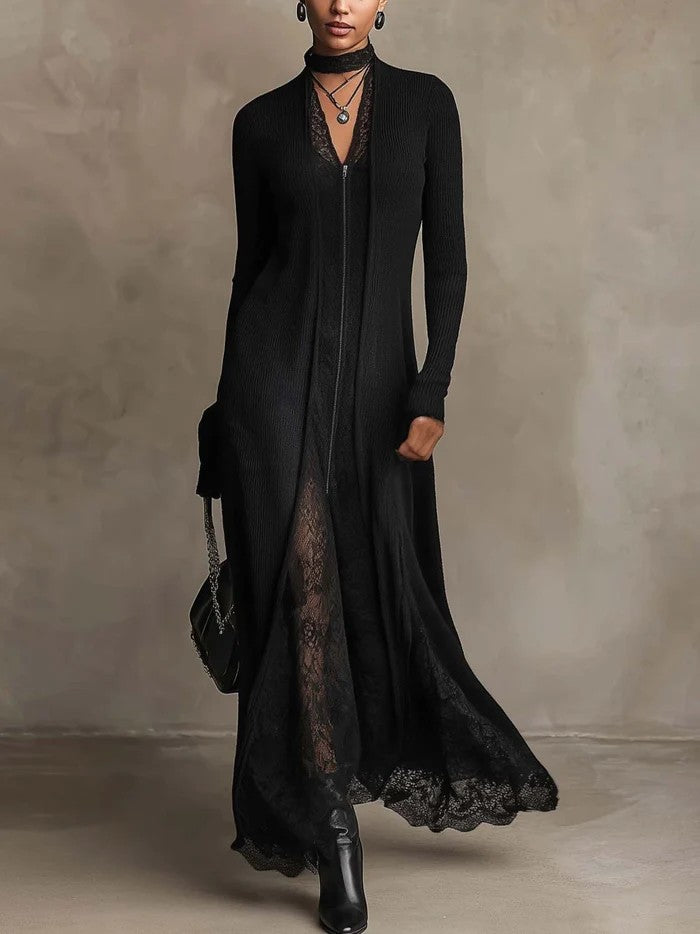 Orla ribbed knit lace maxi dress front view