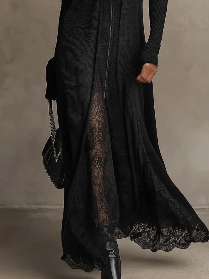 Orla ribbed knit lace maxi dress, view 2