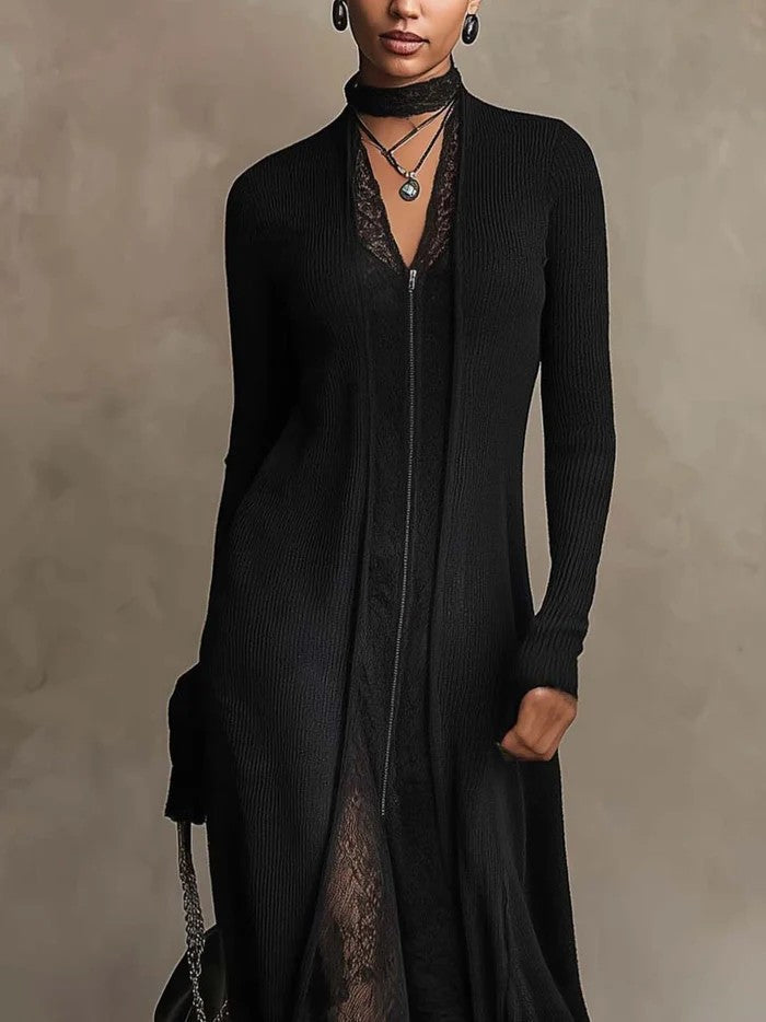 Orla ribbed knit lace maxi dress, view 3