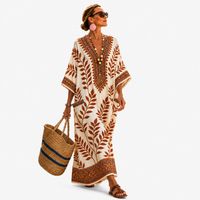 LONG KAFTAN | BROWN LEAF PRINT