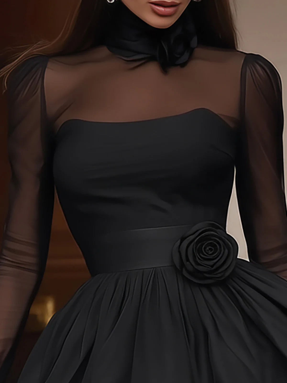 ISLA MINI DRESS WITH BLACK TULLE ACCENTS AND PUFF SKIRT