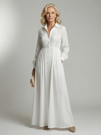 Greer | White Pintucked Maxi Shirt Dress