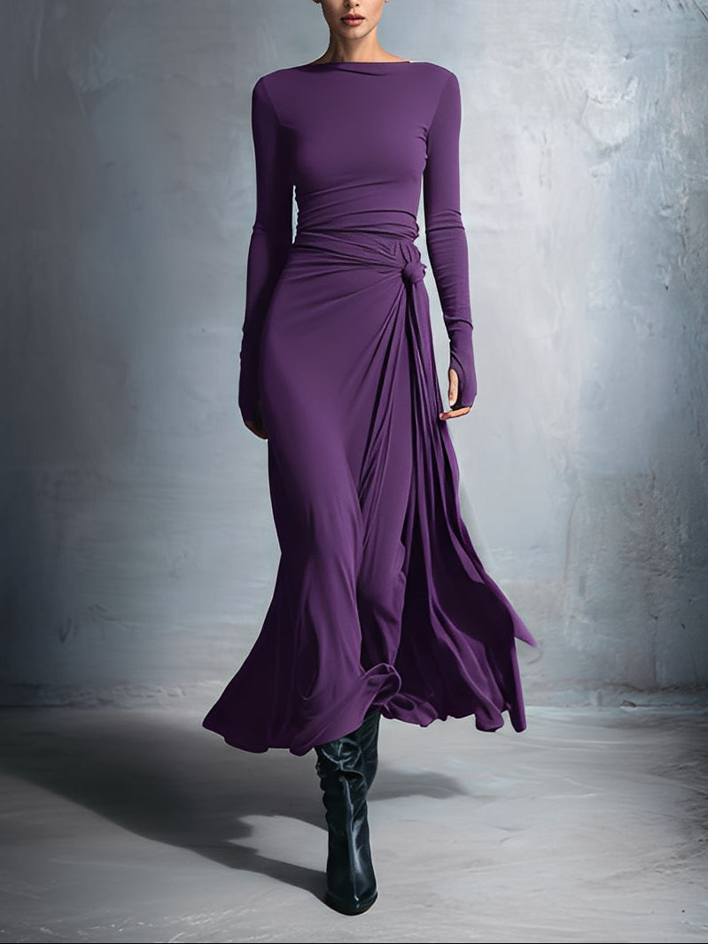 Posy side-knot maxi dress in violet, full-length front view