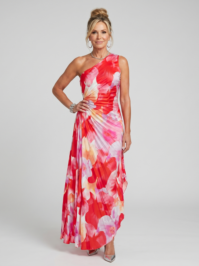 Taya™ One Shoulder Pleated Bodice Midi Dress