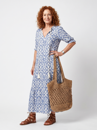 OTTOLINE | TASSEL TIE NECK PRINTED MIDI DRESS
