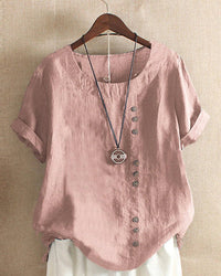 Miranda | Linen-Look Button-Detail T-Shirt