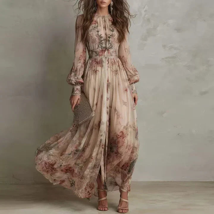 Amelia vintage floral high-waist maxi dress front view