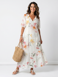 NOA | SOFT FLORAL TIERED TASSEL MIDI DRESS